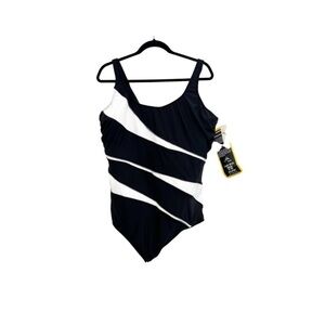 Miraclesuit Helix One Piece Swimsuit Women's Size 24 Black White New NWT $160